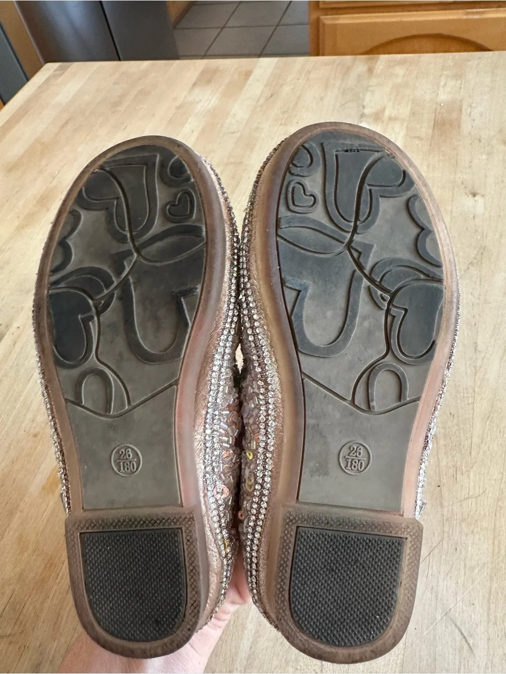 Girls Sparkle Sequin Mary Jane Shoes in Rose Gold size 26